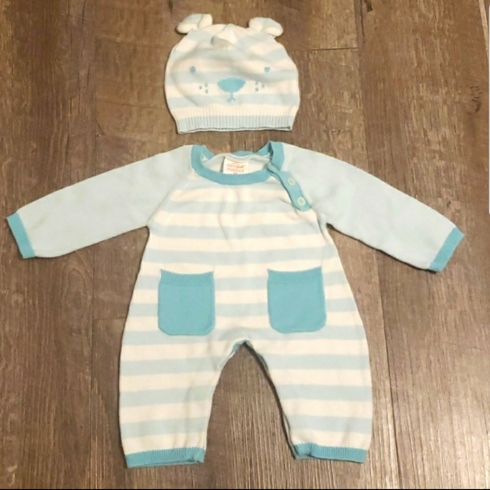 NB detail soft knit bodysuit and beanie